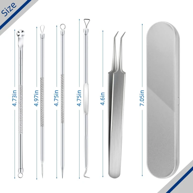 Alt view image 4 of 7 - Blackhead Extractor Kit - 5-Pack Stainless Steel Pimple Popper Tools with Case for Face and Nose