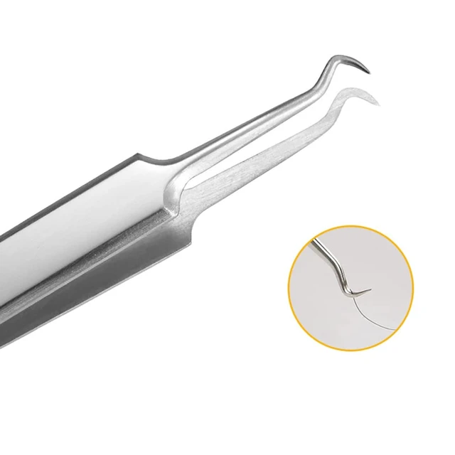 Alt view image 3 of 7 - Stainless Steel Acne Blackhead Blemish Extractor Tool Nipper Curved Tweezers For Blackhead Whitehead Pimple Removal, Silver