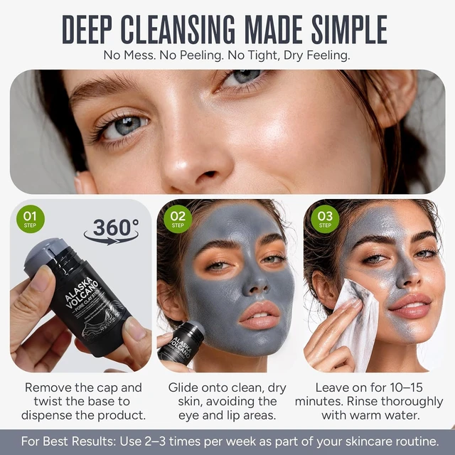 Alt view image 3 of 6 - Alaska Volcano Clay Mask Stick 1.41 oz, Deep Pore Cleansing, Blackhead Remover, Oil Control, Gentle Exfoliating Mud Mask for Smooth Skin