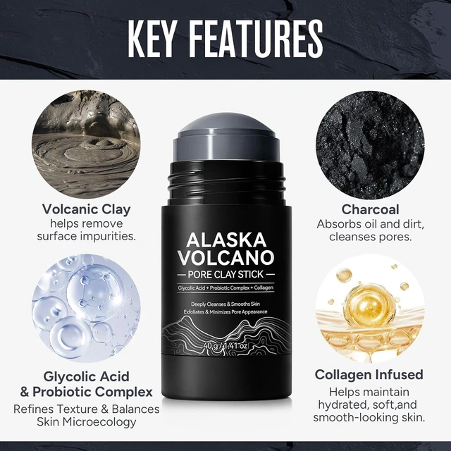 Alt view image 6 of 6 - Alaska Volcano Clay Mask Stick 1.41 oz, Deep Pore Cleansing, Blackhead Remover, Oil Control, Gentle Exfoliating Mud Mask for Smooth Skin