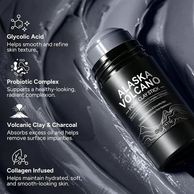 Alt view image 5 of 6 - Alaska Volcano Clay Mask Stick 1.41 oz, Deep Pore Cleansing, Blackhead Remover, Oil Control, Gentle Exfoliating Mud Mask for Smooth Skin