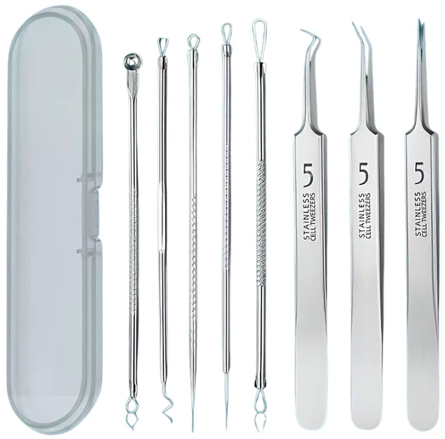 Main image of Blackhead Extractor Set 8Pcs Stainless Steel High Precision Ultra-fine Cell Clamp