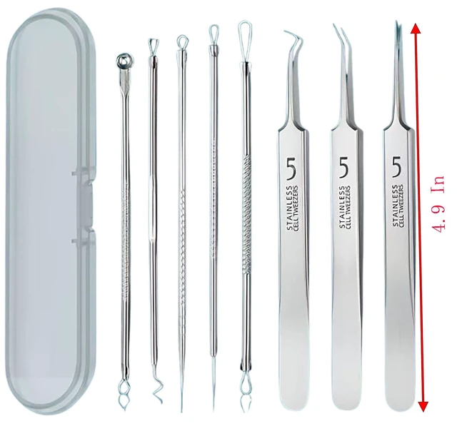 Alt view image 3 of 7 - Blackhead Extractor Set 8Pcs Stainless Steel High Precision Ultra-fine Cell Clamp