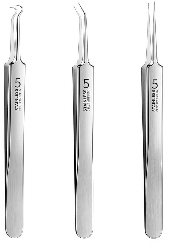 Main image of 3 Pcs Silver Blackhead Tweezer Acne Extractor Kit, Precision Facial Pimple Popper Tool