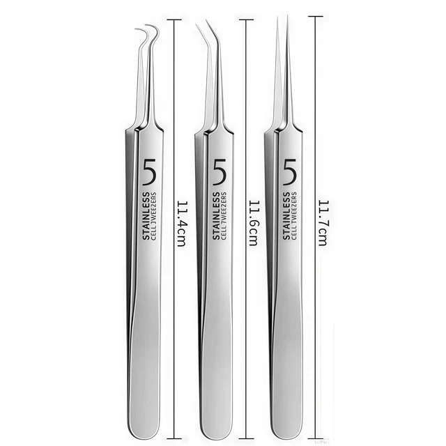Alt view image 2 of 6 - 3 Pcs Silver Blackhead Tweezer Acne Extractor Kit, Precision Facial Pimple Popper Tool