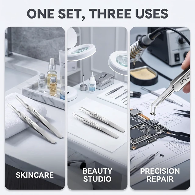 Alt view image 4 of 6 - 3 Pcs Silver Blackhead Tweezer Acne Extractor Kit, Precision Facial Pimple Popper Tool