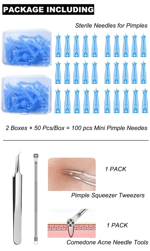 Alt view image 3 of 4 - 100PCS Sterile Acne Pimple Popper Needles, Disposable Blackhead Remover Tool Kit with Blemish Extractor
