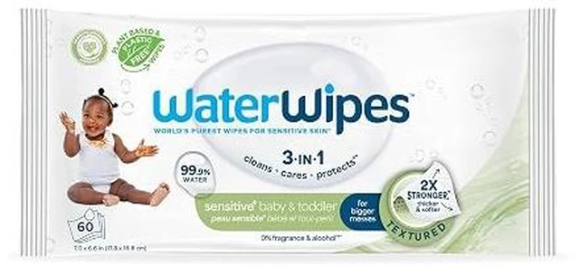 Main image of WaterWipes Sensitive+ Baby & Toddler Wipes, 3-In-1 Cleans, Cares, Protects, 99.9% Water, Textured Clean, Unscented & Hypoallergenic, 60 Count (1 Pack)