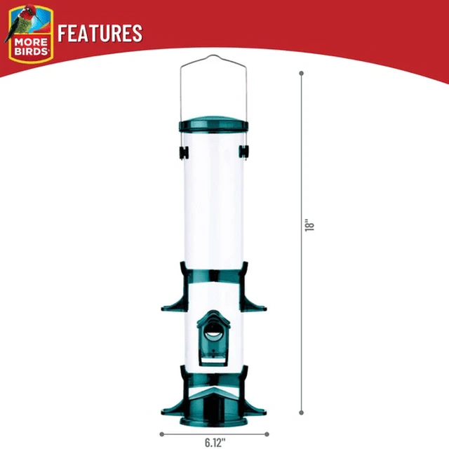 Alt view image 3 of 5 - More Birds Jumbo Songbird Tube Feeder, 2.5 lb Capacity, Green