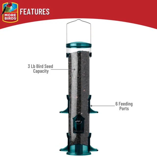 Alt view image 5 of 5 - More Birds Jumbo Songbird Tube Feeder, 2.5 lb Capacity, Green