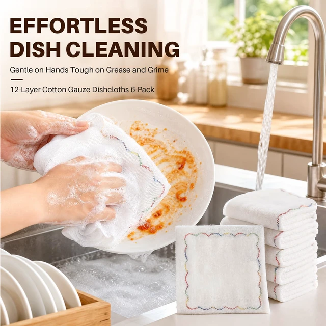 Alt view image 2 of 7 - 6-Pack 12-Layer Thick Kitchen Cleaning Cloths