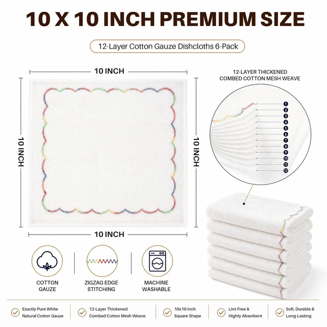 Alt view image 7 of 7 - 6-Pack 12-Layer Thick Kitchen Cleaning Cloths