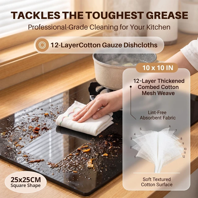 Alt view image 4 of 7 - 6-Pack 12-Layer Thick Kitchen Cleaning Cloths
