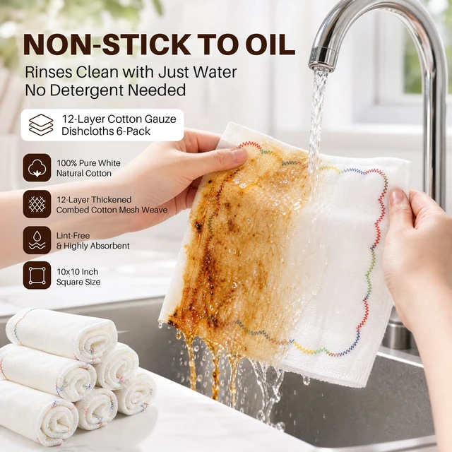 Alt view image 3 of 7 - 6-Pack 12-Layer Thick Kitchen Cleaning Cloths