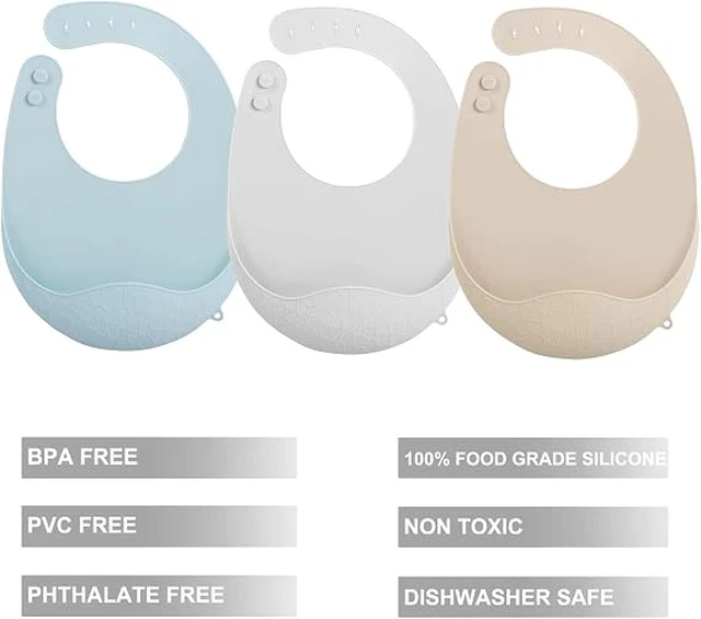 Alt view image 4 of 7 - PandaEar 3 Pack Super Light Silicone Baby Bib for Boys Girls| Waterproof Baby Bibs with Pocket Food Catcher, Soft Adjustable Silicone Feeding Bibs
