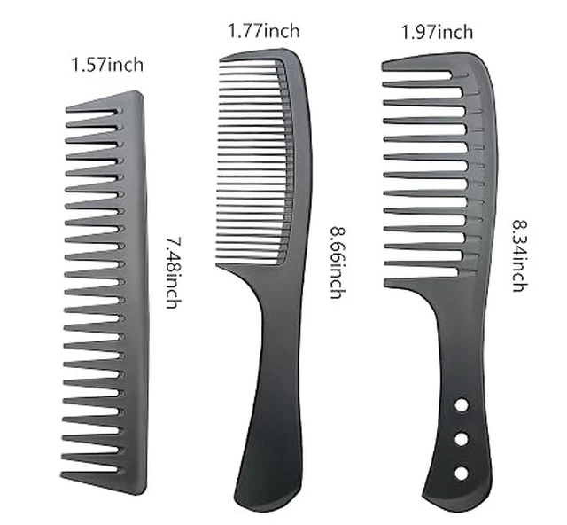 Alt view image 2 of 6 - Professional Comb Set Black 6 Piece - Carbon Fiber Anti Static And Heat Resistant Comb-Fine and Wide Tooth Combs for Men and Women - Parting Teasing and Hair Styling