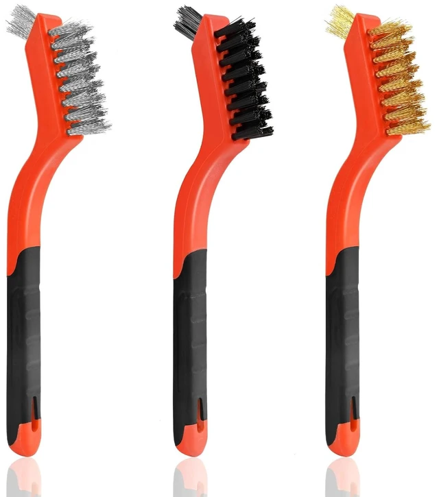 Main image of 3-Piece Wire Brushes for Cleaning Rust, Nylon, Brass and Stainless Steel Bristles
