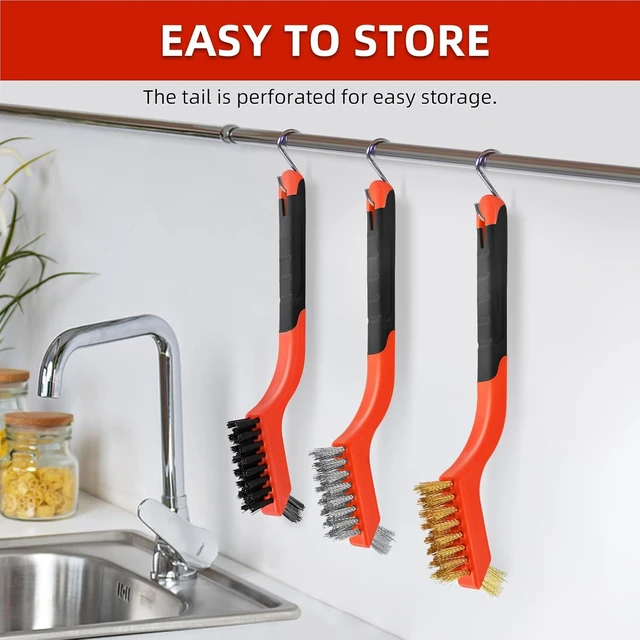 Alt view image 6 of 7 - 3-Piece Wire Brushes for Cleaning Rust, Nylon, Brass and Stainless Steel Bristles