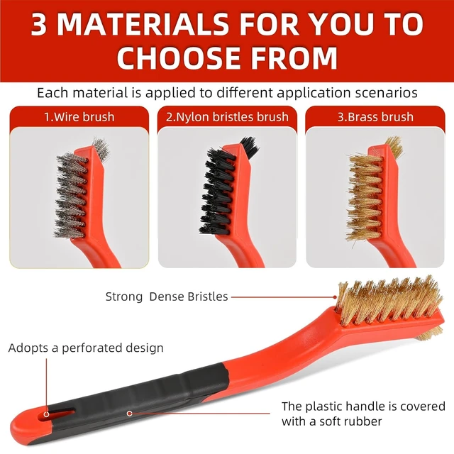 Alt view image 2 of 7 - 3-Piece Wire Brushes for Cleaning Rust, Nylon, Brass and Stainless Steel Bristles