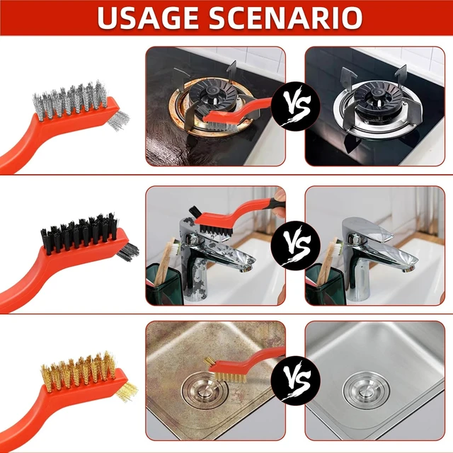 Alt view image 3 of 7 - 3-Piece Wire Brushes for Cleaning Rust, Nylon, Brass and Stainless Steel Bristles