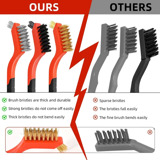 Alt view image 5 of 7 - 3-Piece Wire Brushes for Cleaning Rust, Nylon, Brass and Stainless Steel Bristles