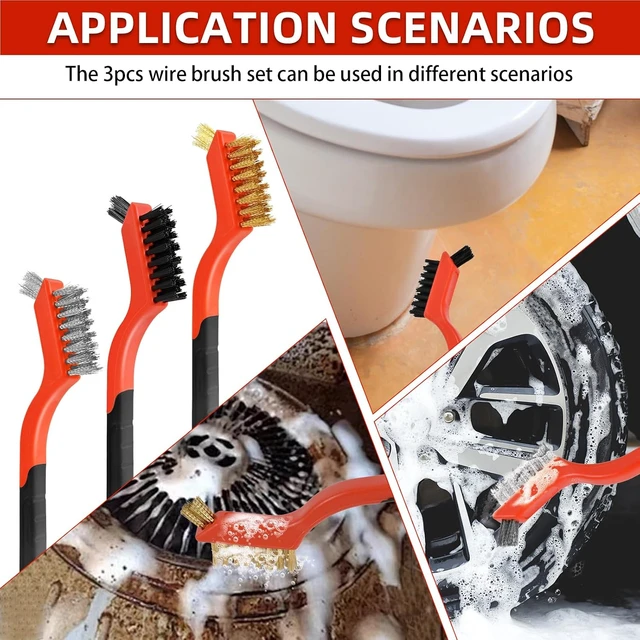Alt view image 7 of 7 - 3-Piece Wire Brushes for Cleaning Rust, Nylon, Brass and Stainless Steel Bristles