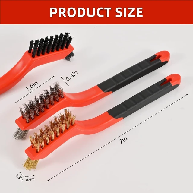Alt view image 4 of 7 - 3-Piece Wire Brushes for Cleaning Rust, Nylon, Brass and Stainless Steel Bristles