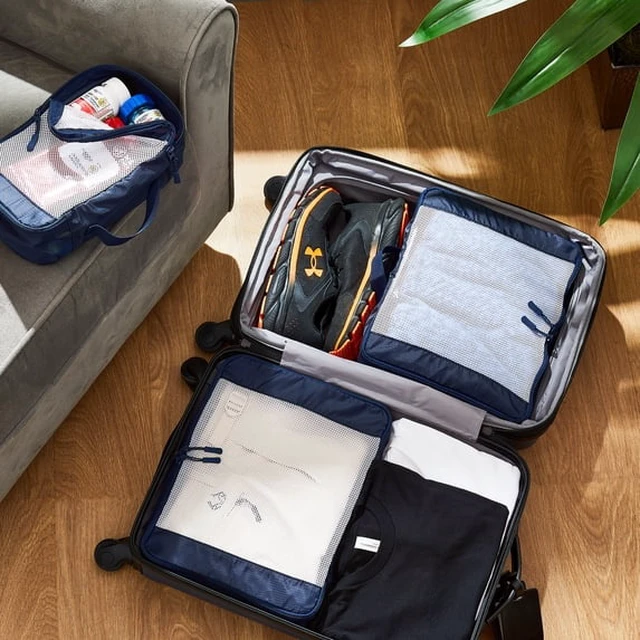 Alt view image 2 of 4 - Protege 3-Piece Durable Packing Cubes Set with Mesh, Blue