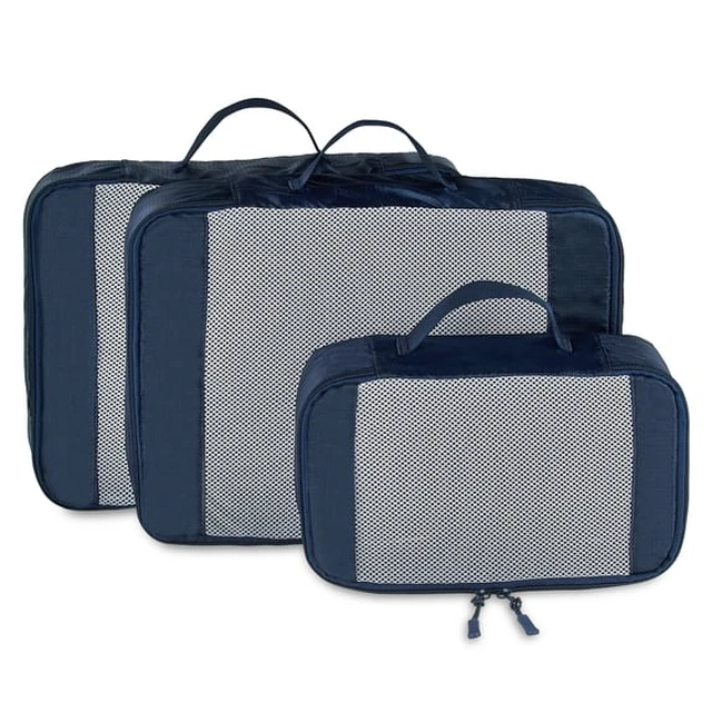 Alt view image 4 of 4 - Protege 3-Piece Durable Packing Cubes Set with Mesh, Blue