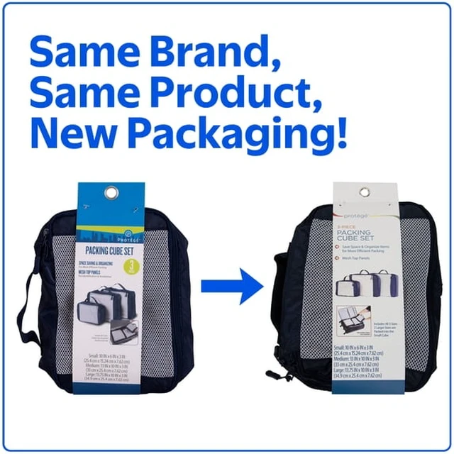 Alt view image 3 of 4 - Protege 3-Piece Durable Packing Cubes Set with Mesh, Blue