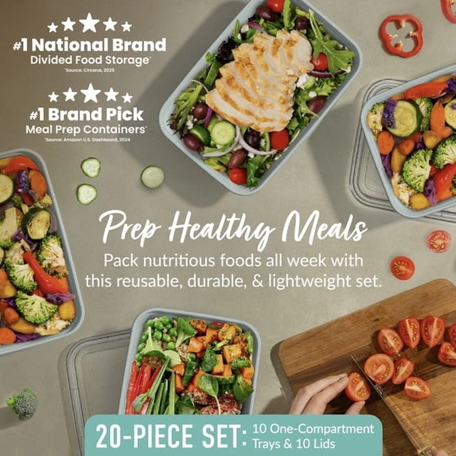 Alt view image 3 of 4 - Bentgo Prep - 20-Piece 1-Compartment Reusable Meal Prep Containers with Lids, PFAS & BPA Free Materials, Durable, Microwave, Freezer, & Dishwasher