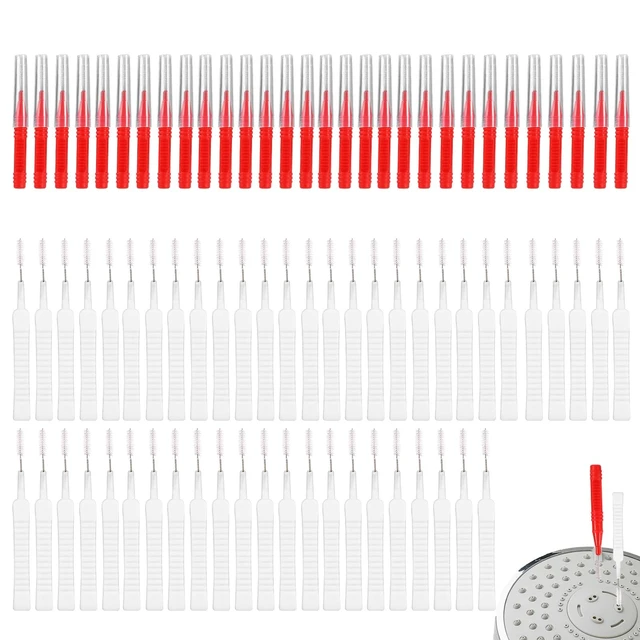 Main image of Lasuroa 80pcs Shower Head Cleaner Tools Kit, 30 Cleaning Brushes & 50 Shower Hole Picks for Bathroom Small Hole Nozzles Faucets Sink Gaps (Red & White)