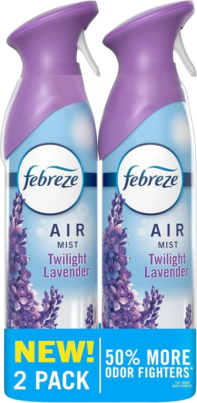 Main image of Febreze Air Mist, Air Freshener Spray, Odor Fighting Room Spray, Deodorizer for Home Bathroom Kitchen Office Apartment Dorm Room Classroom, Twilight Lavender Scent, 8.1oz (Pack of 2)