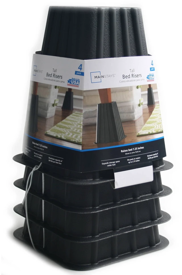 Main image of Mainstays Black Plastic Tall Bed Risers to Raise Your Bed for Storage, 4-Pack, 6.75 in x 6.75 in x 8 in