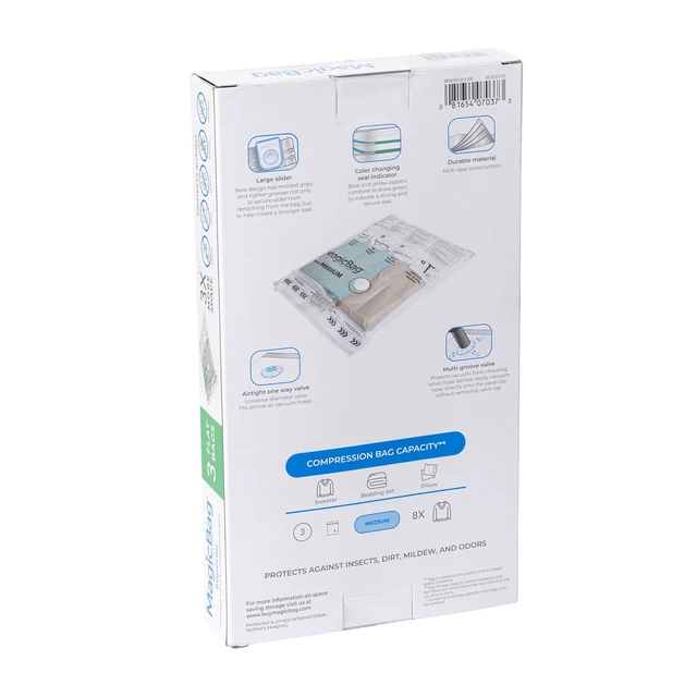 Alt view image 2 of 7 - MagicBag Medium Vacuum Storage Bags, 3 Pack Flat Compression Bags for Clothing, Space Saving & Airtight