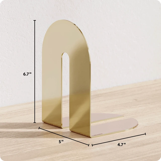 Alt view image 2 of 6 - U Brands Bent Metal Arch Bookends, Industrial, Set of 2, 6.7 x 5 x 4.7 in., Gold