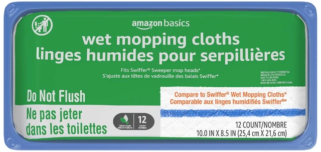 Main image of Amazon Basics Wet Mopping Cloth Refills, 12 Count, Floor Cleaning, Fresh Scent, Fits Swiffer Sweeper Mop Heads