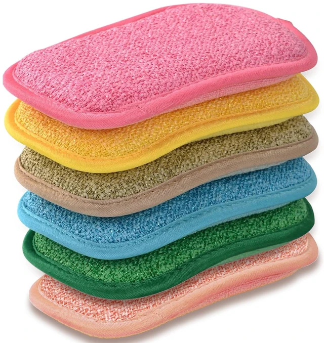 Main image of Multipurpose Heavy Duty Non-Scratch Kitchen Scrub Sponges, 6-Pack Reusable Microfiber Sponge, Six Colors
