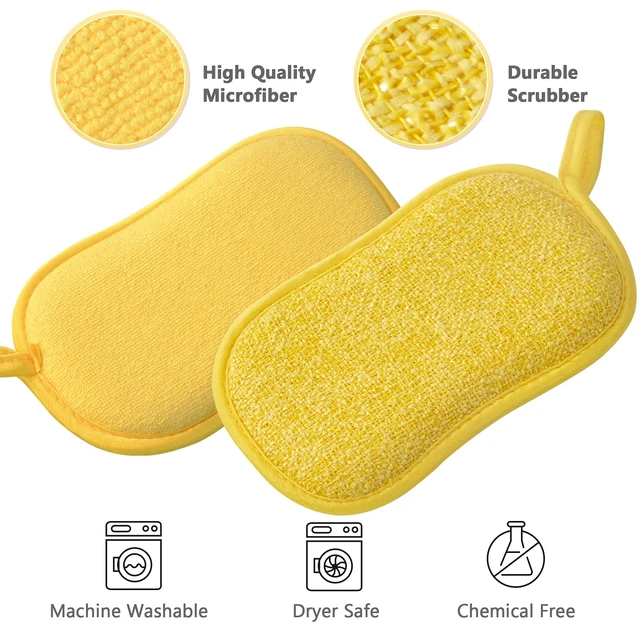 Alt view image 4 of 5 - Multipurpose Heavy Duty Non-Scratch Kitchen Scrub Sponges, 6-Pack Reusable Microfiber Sponge, Six Colors