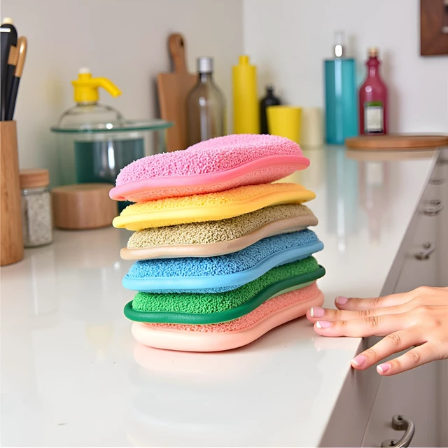 Alt view image 5 of 5 - Multipurpose Heavy Duty Non-Scratch Kitchen Scrub Sponges, 6-Pack Reusable Microfiber Sponge, Six Colors