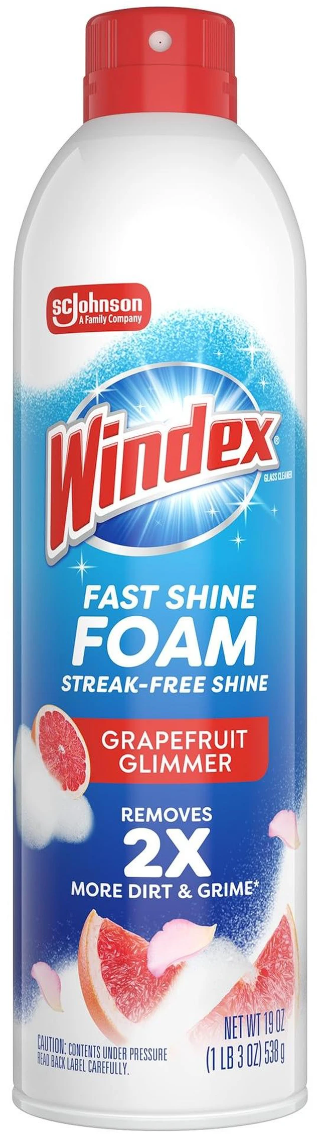 Main image of Windex Fast Shine Foam Glass Cleaner No-Drip Window & Mirror Aerosol Spray, Streak-Free, Grapefruit Scent, 19 oz