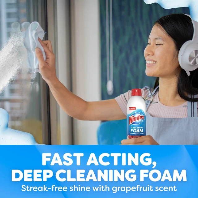 Alt view image 3 of 6 - Windex Fast Shine Foam Glass Cleaner No-Drip Window & Mirror Aerosol Spray, Streak-Free, Grapefruit Scent, 19 oz