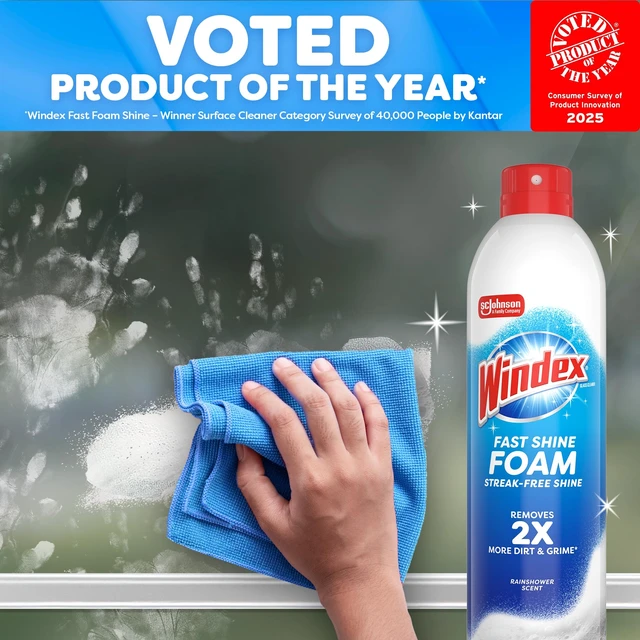 Alt view image 6 of 6 - Windex Fast Shine Foam Glass Cleaner No-Drip Window & Mirror Aerosol Spray, Streak-Free, Grapefruit Scent, 19 oz