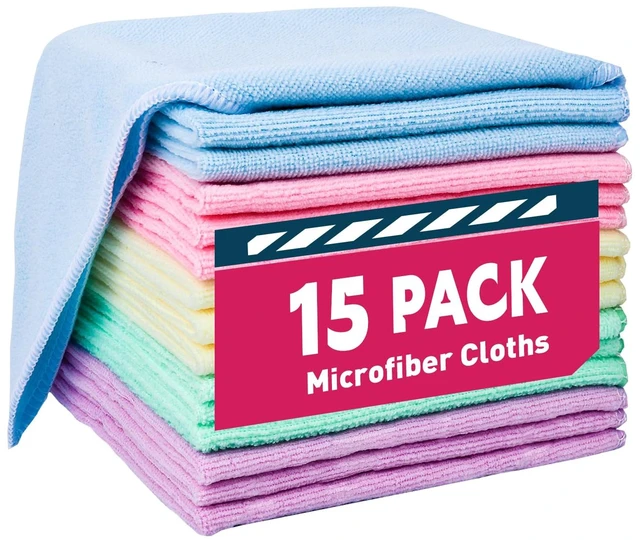 Main image of TEAWOO 15 Pack Microfiber Cleaning Cloths, 5 Colors