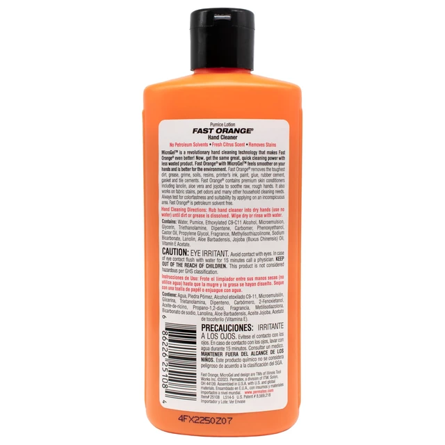Alt view image 4 of 6 - Fast Orange 25108 Pumice Lotion, Heavy Duty Hand Cleaner, Natural Citrus Scent, Waterless Cleaner for Mechanics, Strong Grease Fighter, 7.5 oz