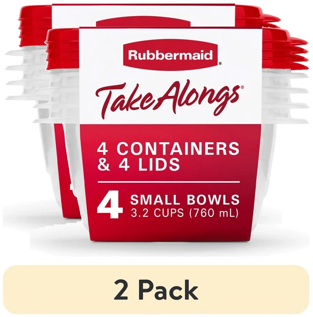 Main image of (2 pack) Rubbermaid TakeAlongs Food Storage Containers 3.2 cup Bowls 4-Pack