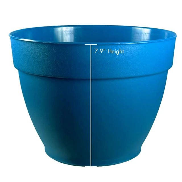Alt view image 6 of 7 - Jacinto Recycled Plastic Planter, 10 inch Opening Diameter, Blue Color by Deroma USA