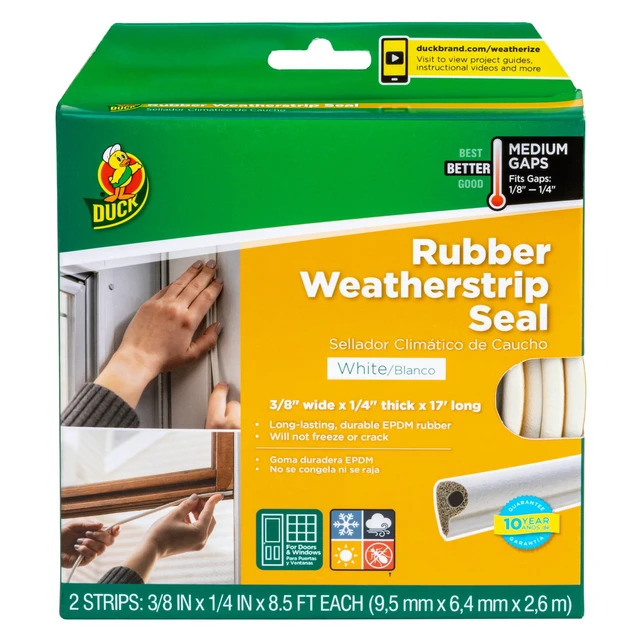 Alt view image 2 of 7 - Duck Brand, 0.38 Inch X 0.25 Inch X 17 Feet White Heavy-Duty Medium Gap Rubber Seal, Self-Adhesive