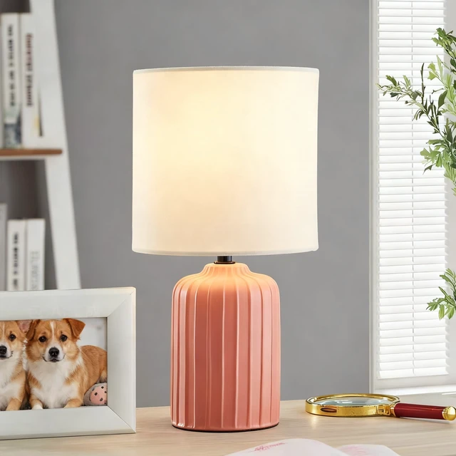 Alt view image 6 of 6 - Mainstays 12.75 in Ceramic Table Lamp with White Fabric Shade