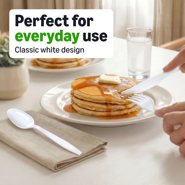 Alt view image 5 of 5 - Amazon Basics Disposable White Forks and Spoons, 100Count